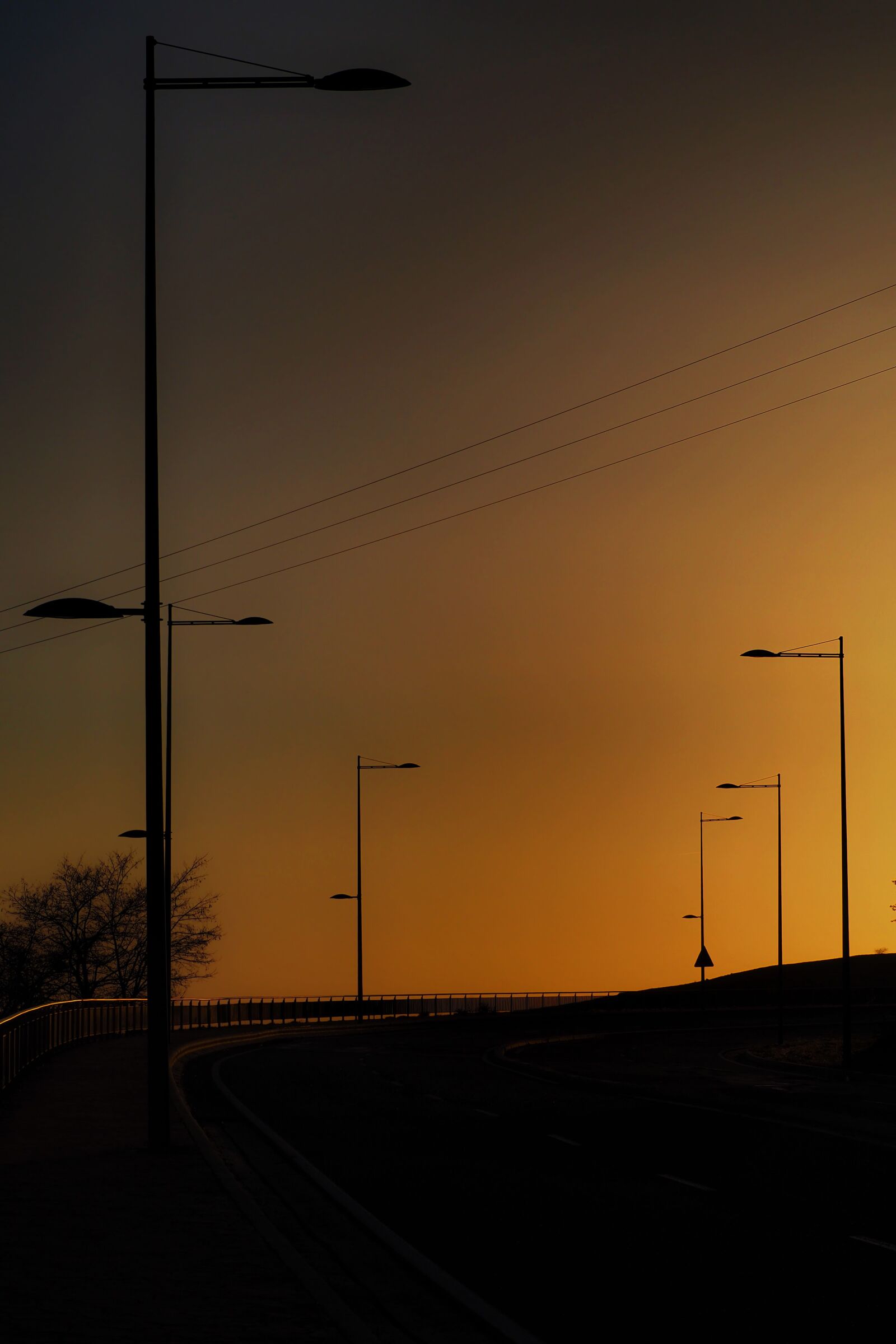Olympus OM-D E-M10 II sample photo. Silhouette, streetlights, sunset photography