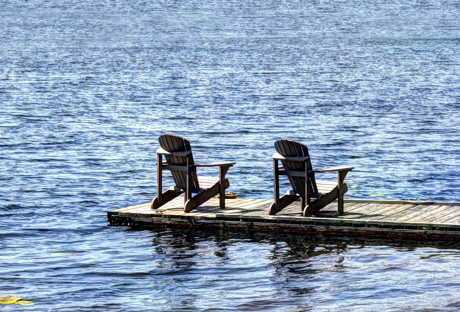 Canon EF 75-300mm f/4-5.6 USM sample photo. Lake, dock, chairs photography
