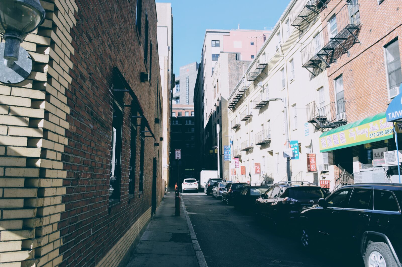 Nikon D3200 sample photo. Alley, boston, building, cars photography