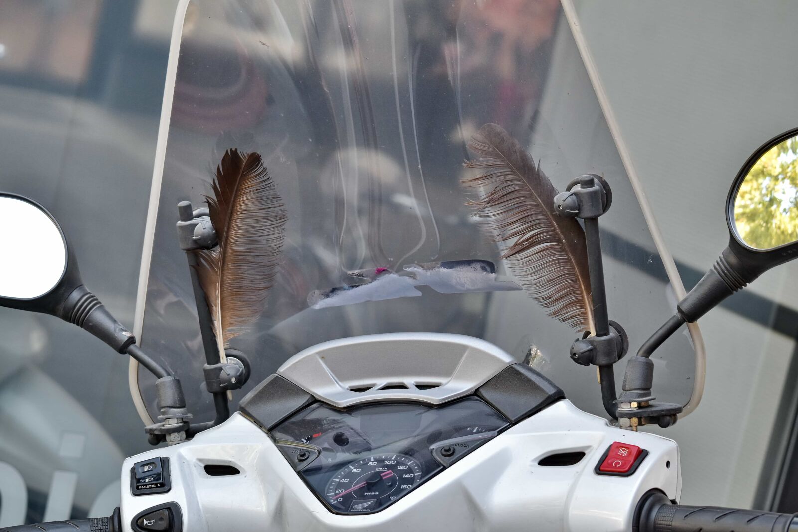 Nikon D5500 sample photo. Decoration, feather, motorcycle, windshield photography