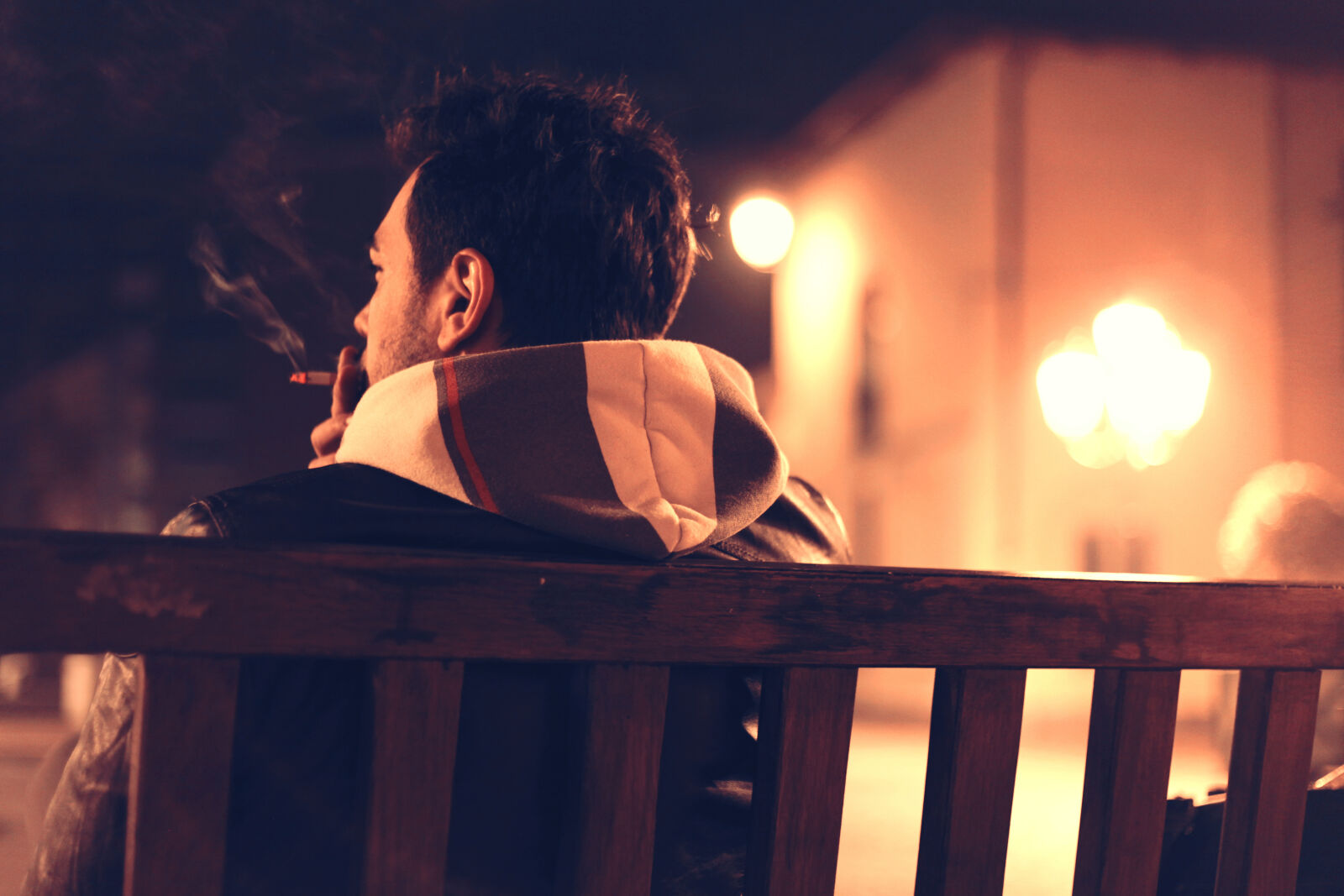 Canon EF 50mm F1.8 II sample photo. Bench, man, person, night photography