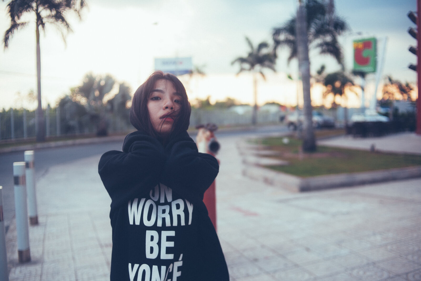 Canon EOS 5D sample photo. Woman, wearing, black, hoodie photography