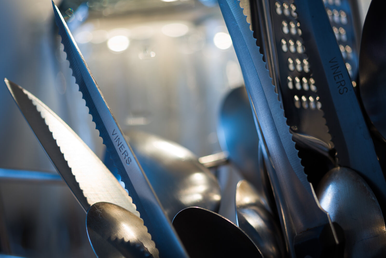 Canon EF 100mm F2.8 Macro USM sample photo. Abstract, blue, cooking, cutlery photography