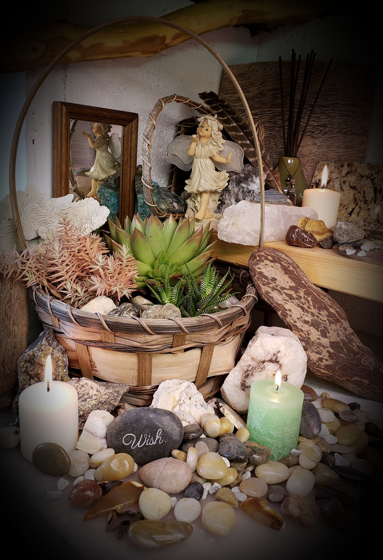 Samsung Galaxy S9+ sample photo. Succulent, candle, stones photography