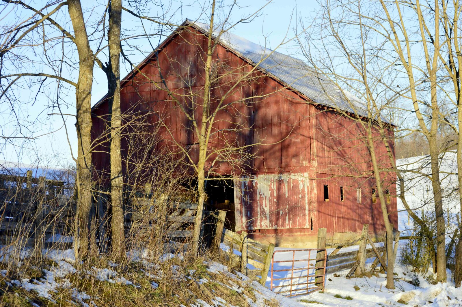Nikon D3200 sample photo. Barn, red, snow photography