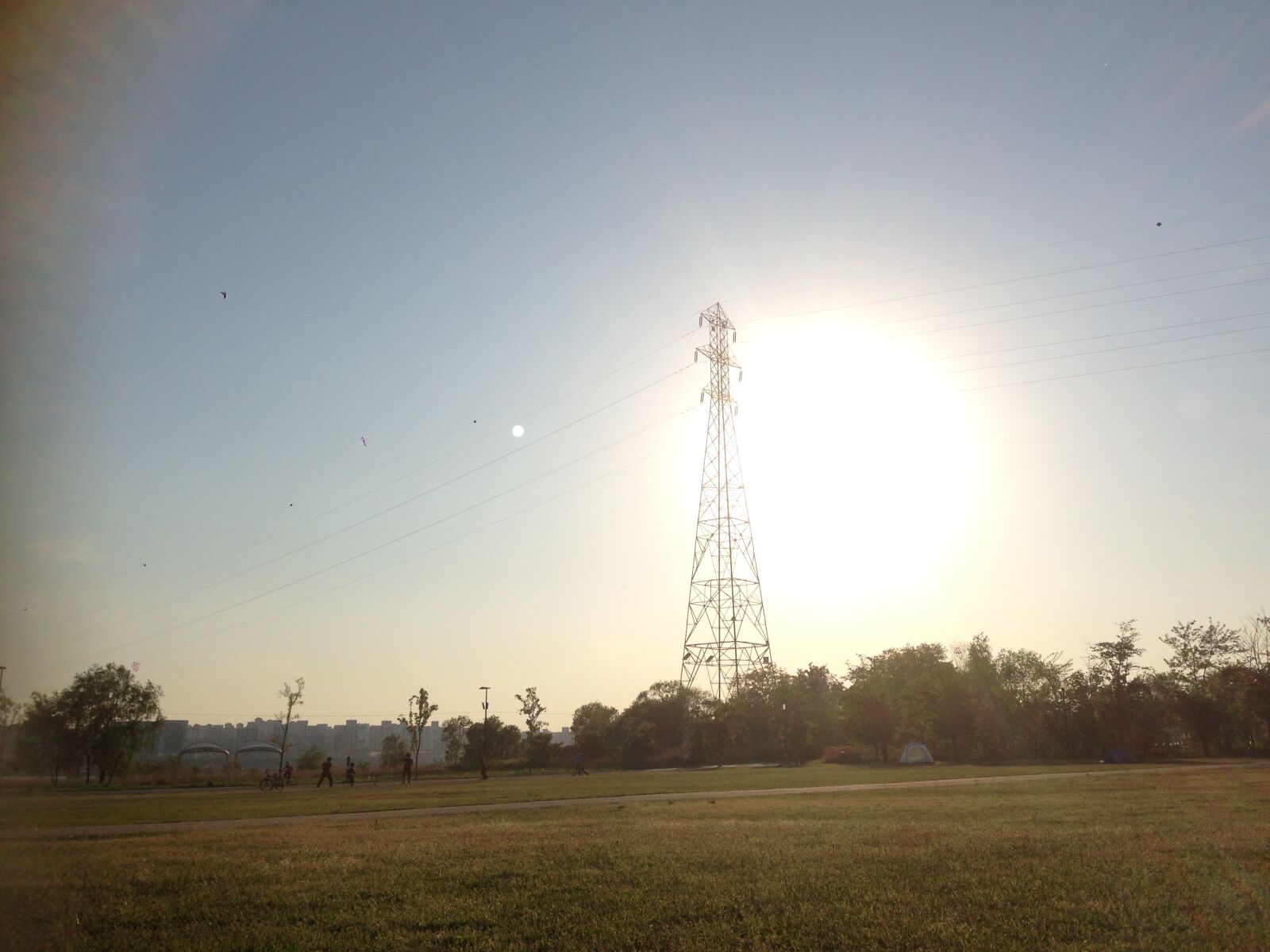 iPhone 5 back camera 4.12mm f/2.4 sample photo. Meadow, sunshine, iron tower photography