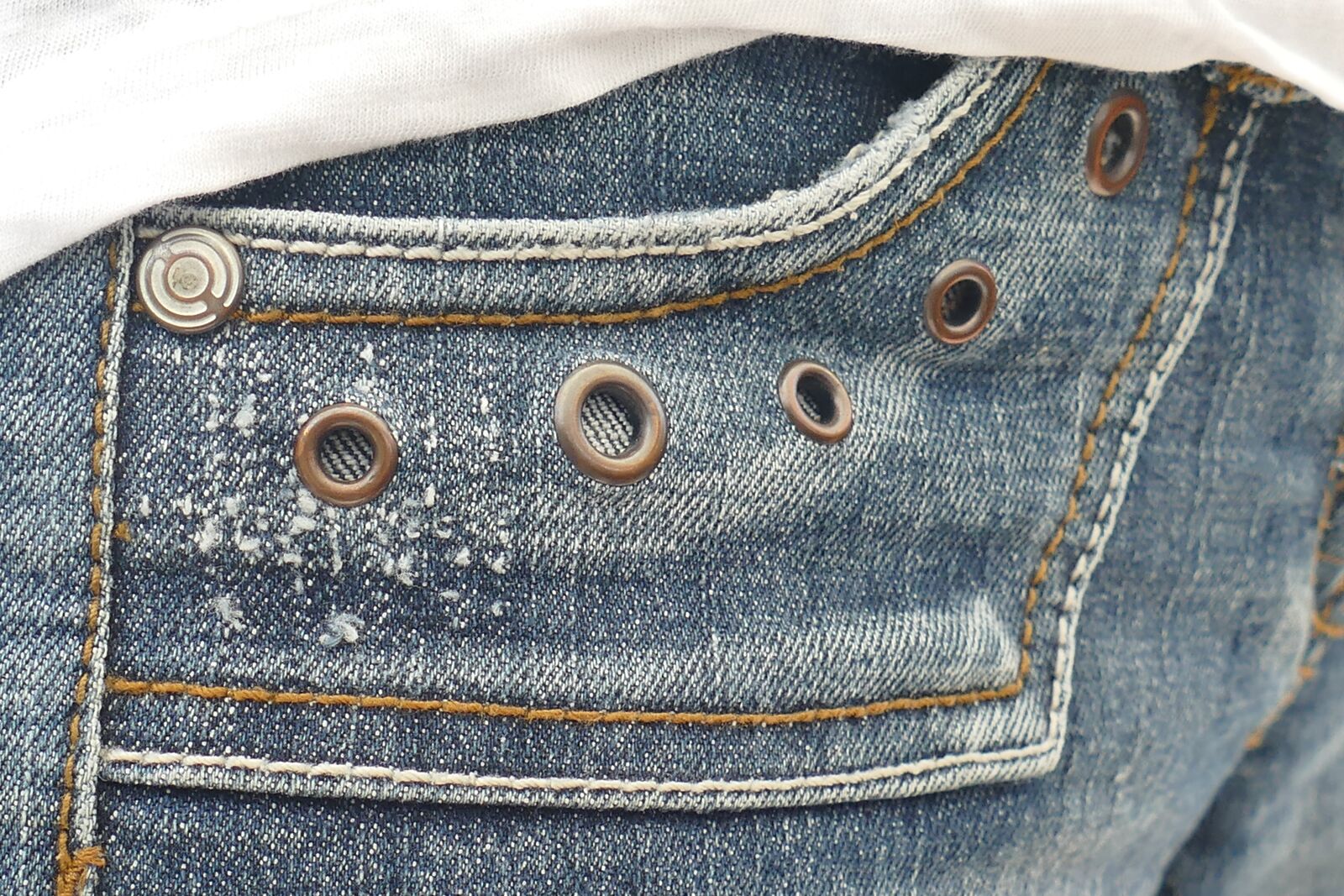 Panasonic Lumix DMC-FZ1000 sample photo. Jeans, bag, rivet photography