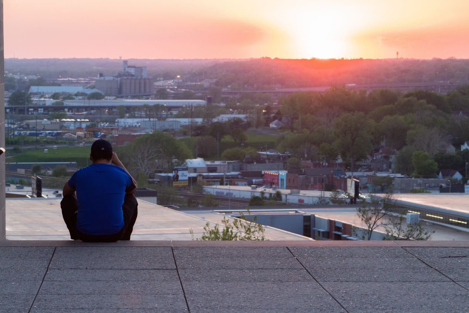 Canon EF75-300mm f/4-5.6 sample photo. Sunset, man on stairs photography