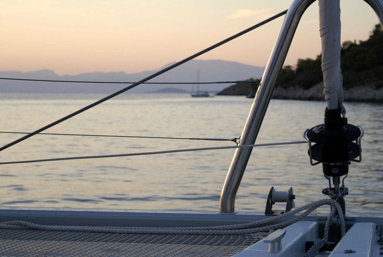 Sony Alpha DSLR-A100 sample photo. Greece, sailboat, catamaran photography