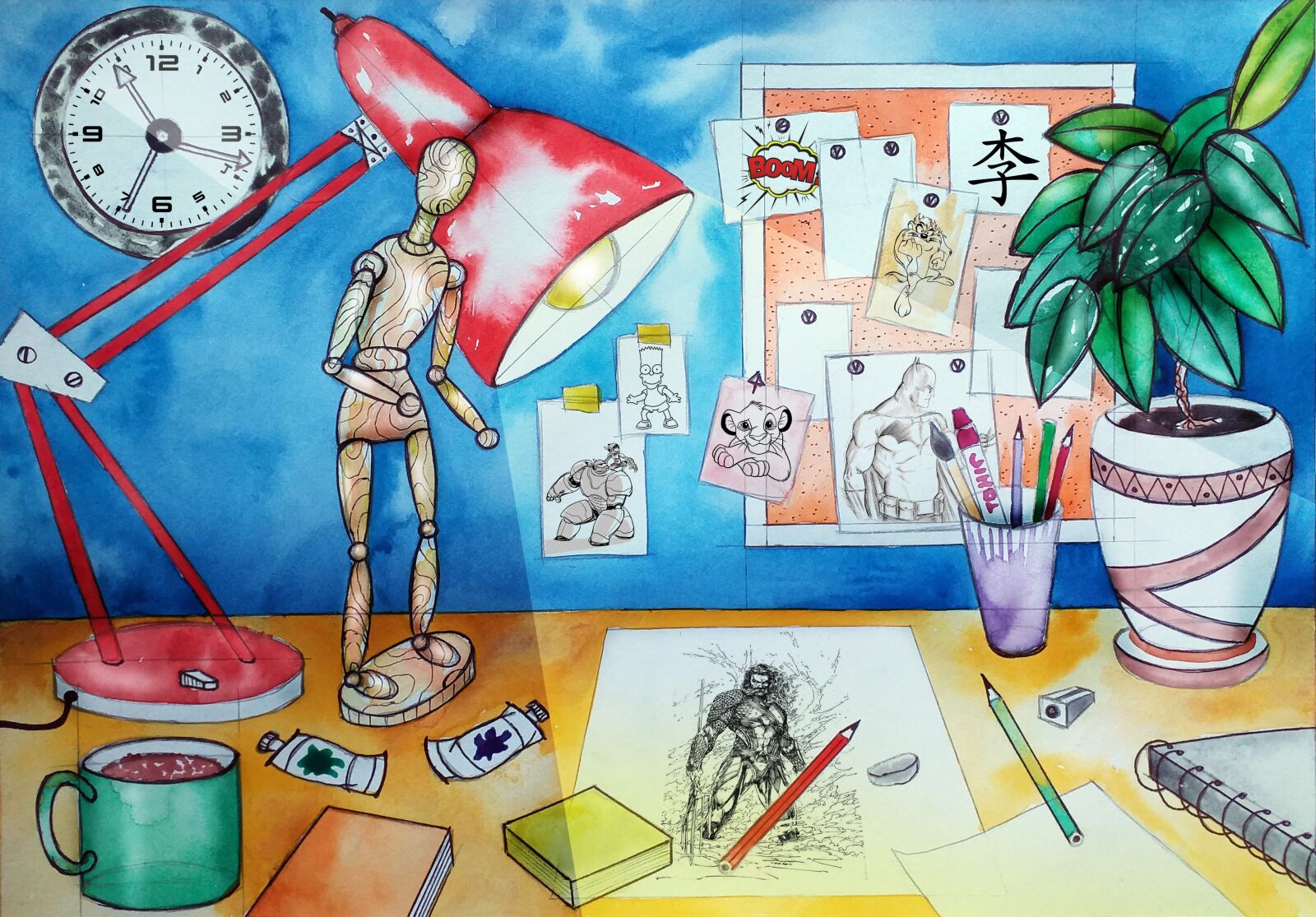 Samsung Galaxy J4+ sample photo. Table artist, comics, drawings photography