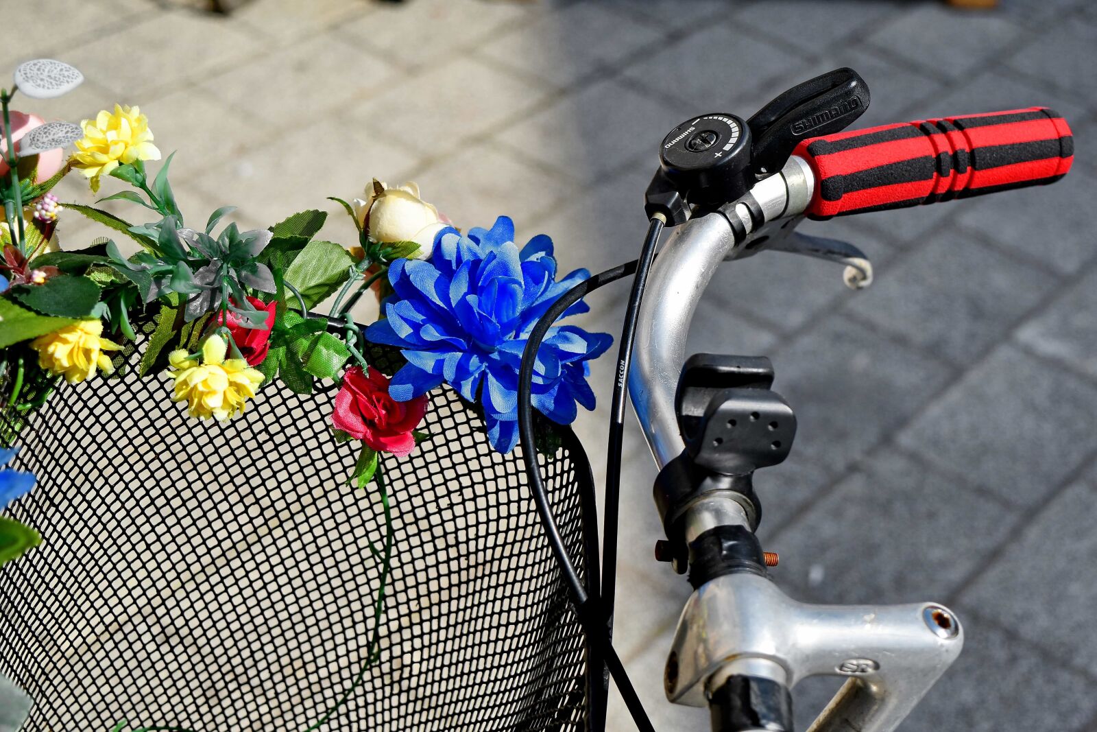 Nikon D5500 sample photo. Basket, bicycle, flowers, gearshift photography
