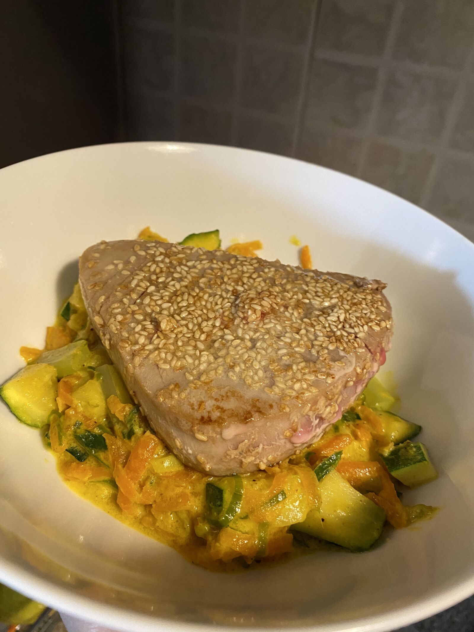 Apple iPhone 11 sample photo. Tuna, vegetables, curry photography