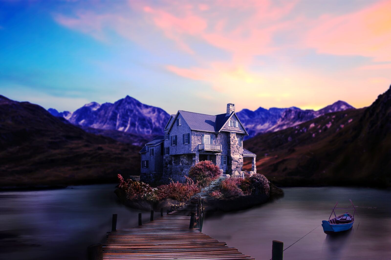 Nikon D3200 sample photo. Mountain, lake, house photography