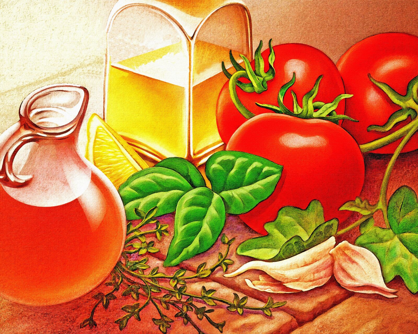 Canon EOS 1000D (EOS Digital Rebel XS / EOS Kiss F) sample photo. Italian poster, basil, garlic photography