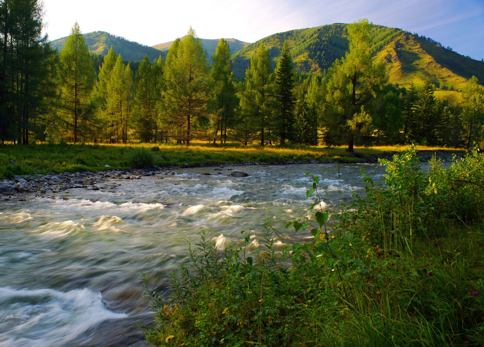 Sony Alpha DSLR-A850 sample photo. River, evening, mountain altai photography
