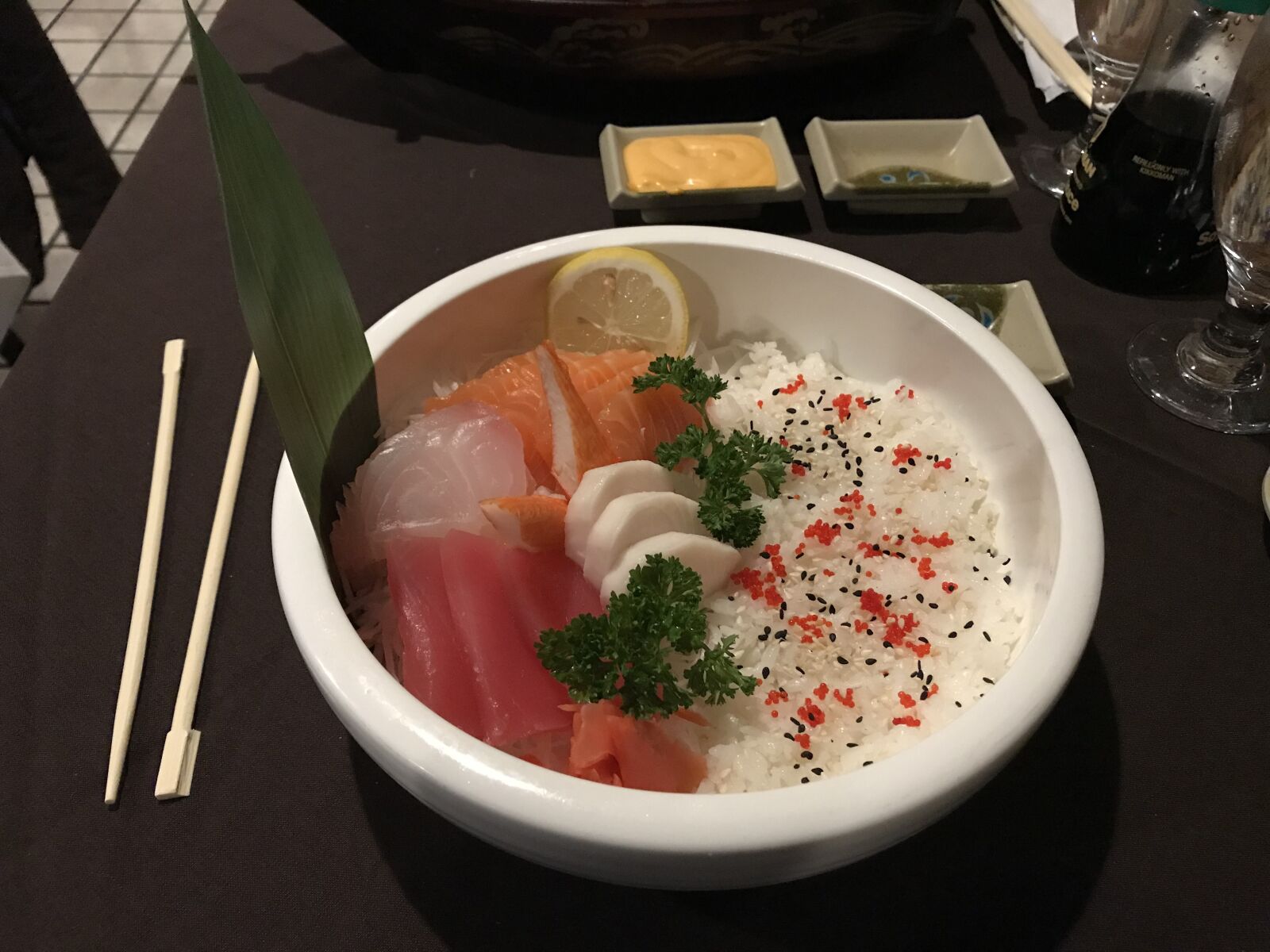iPhone 7 back camera 3.99mm f/1.8 sample photo. Sushi, flat, restaurant photography