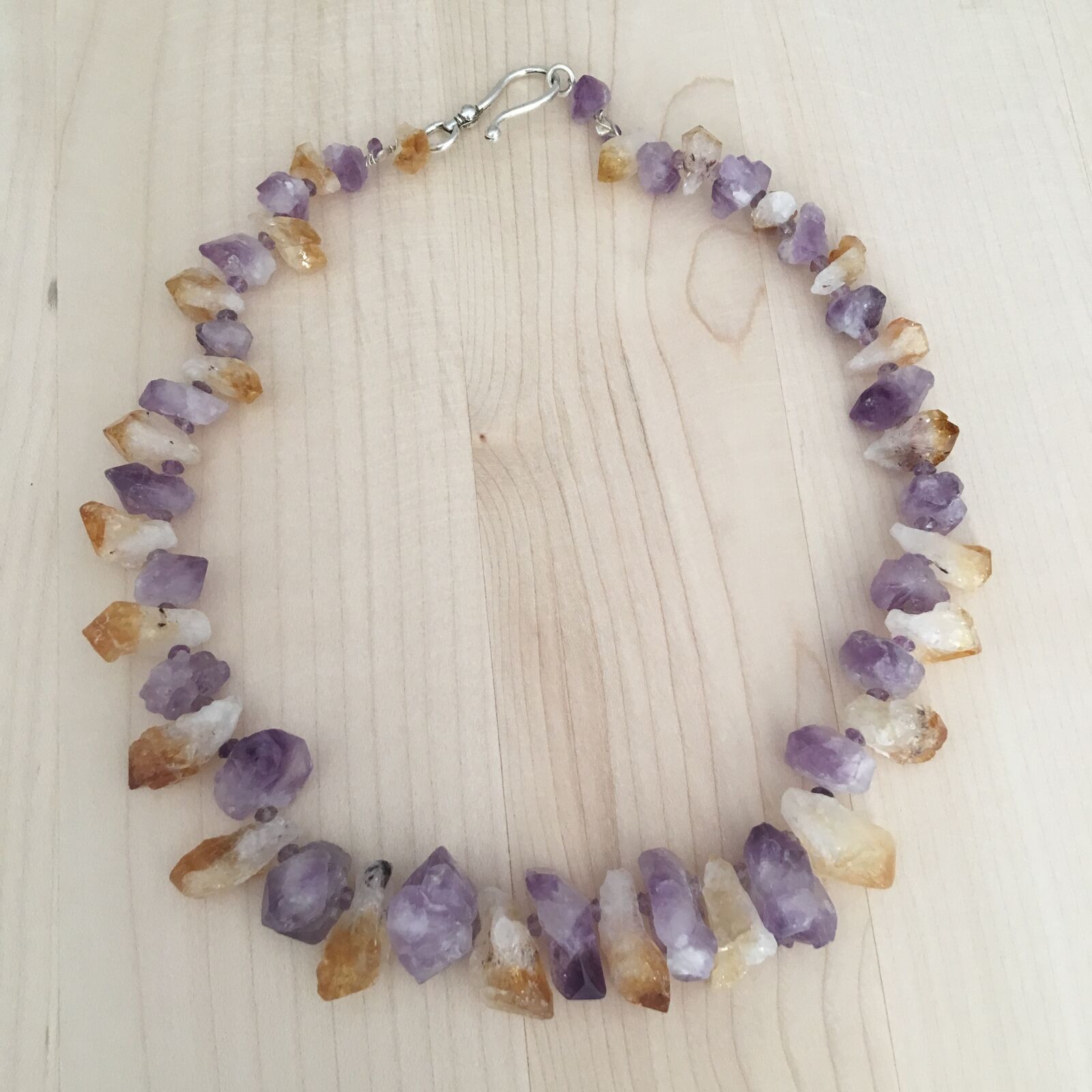 iPhone 6s back camera 4.15mm f/2.2 sample photo. Gemstone necklace, amethyst, citrine photography