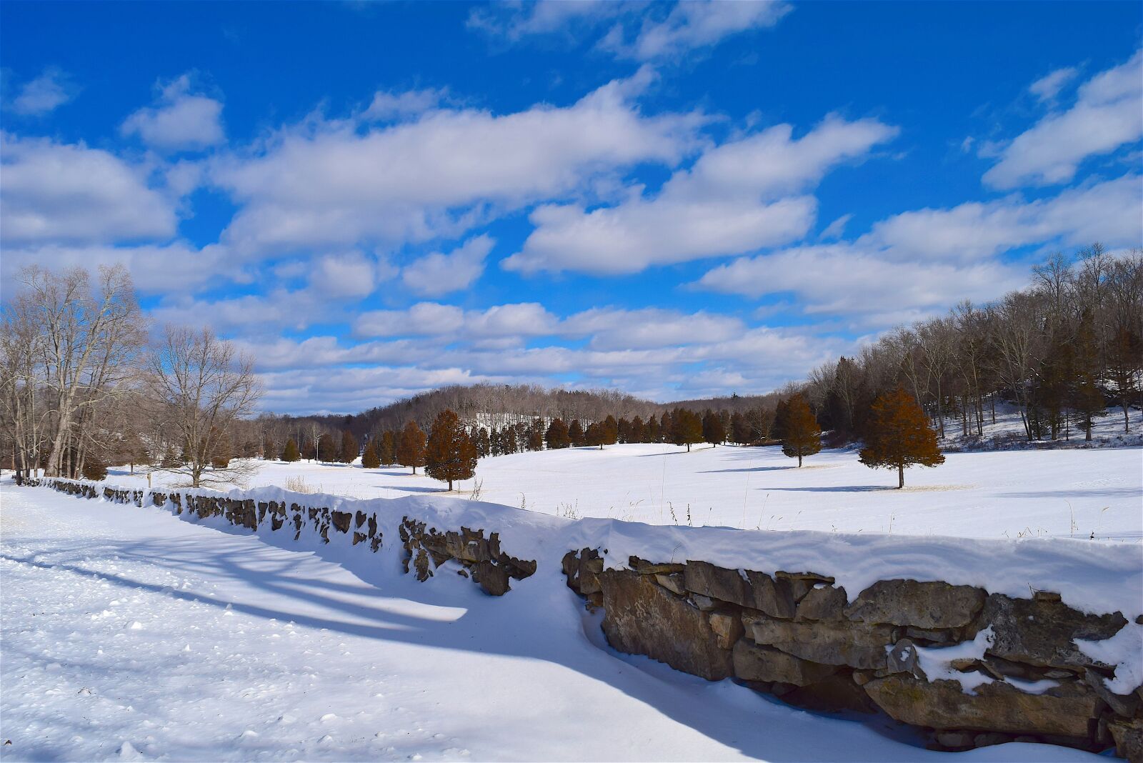 Nikon D3300 sample photo. Stone wall, snow, perspective photography