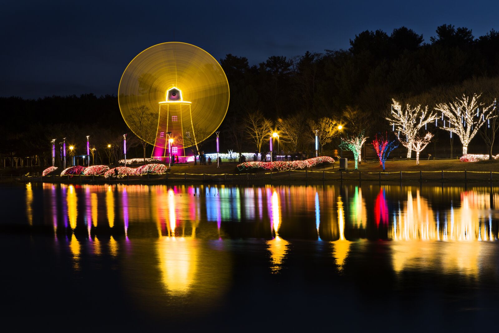 Canon EF 24-70mm F2.8L USM sample photo. Night view, windmill, lake photography