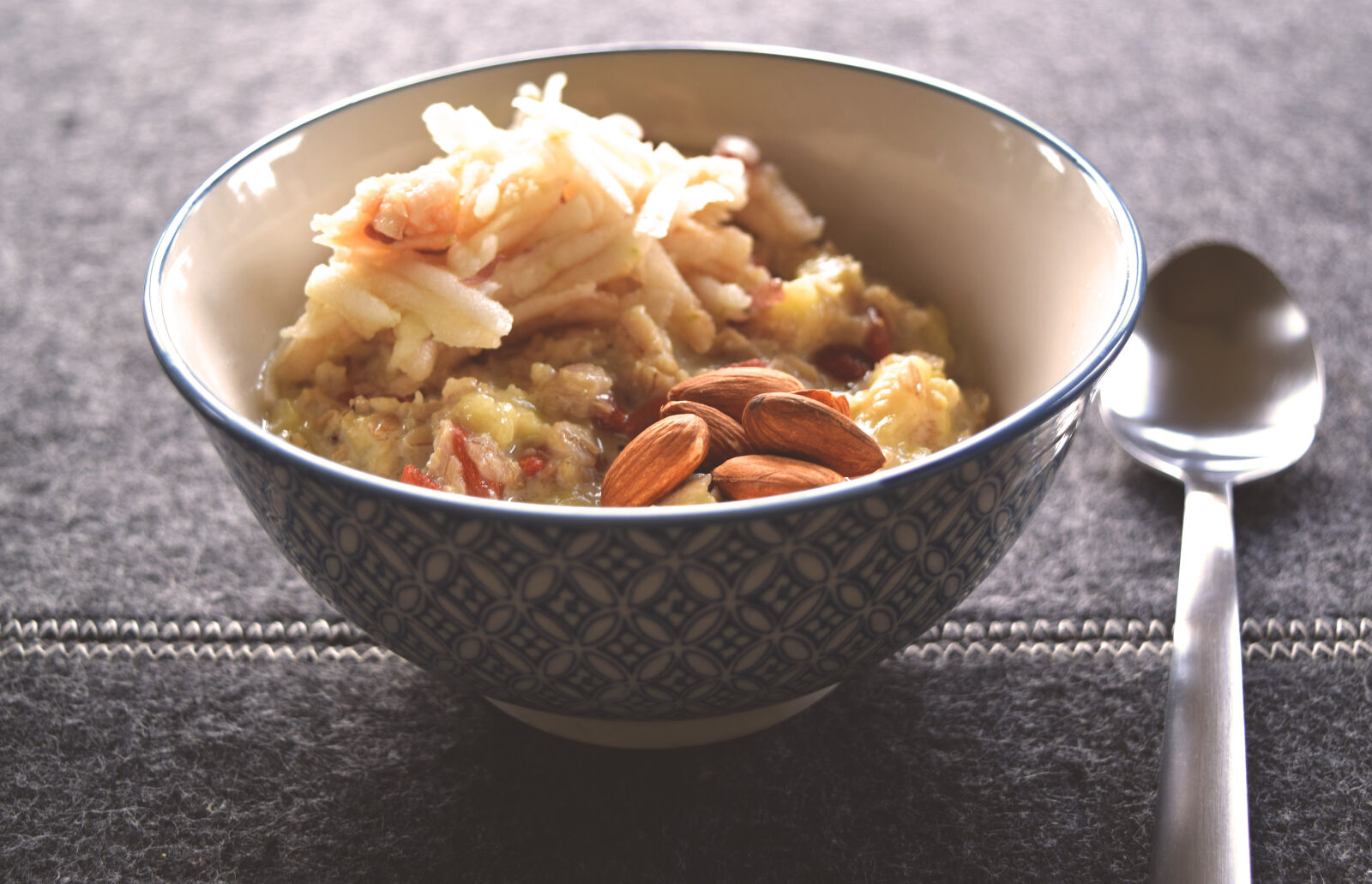 Nikon D3300 sample photo. Almonds, apple, goji, oatmeal photography