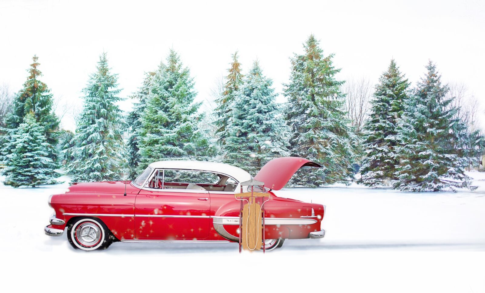 Canon EF 50mm F1.4 USM sample photo. Red vintage car, winter photography