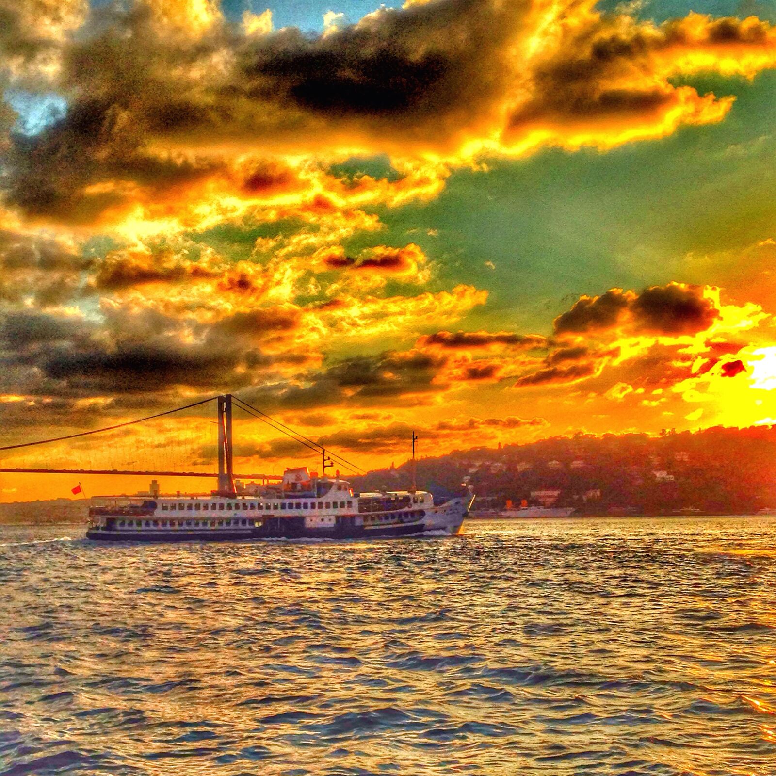 iPhone 5 back camera 4.12mm f/2.4 sample photo. Bridge, sailing, ship, sunset photography