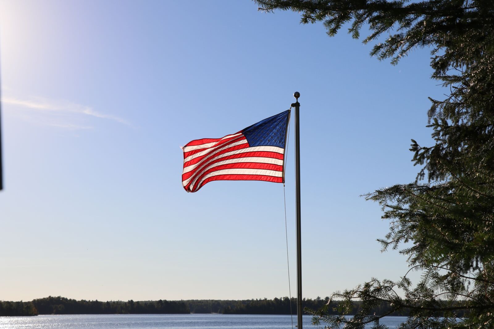 Canon EOS 80D sample photo. American flag, lake, flag photography