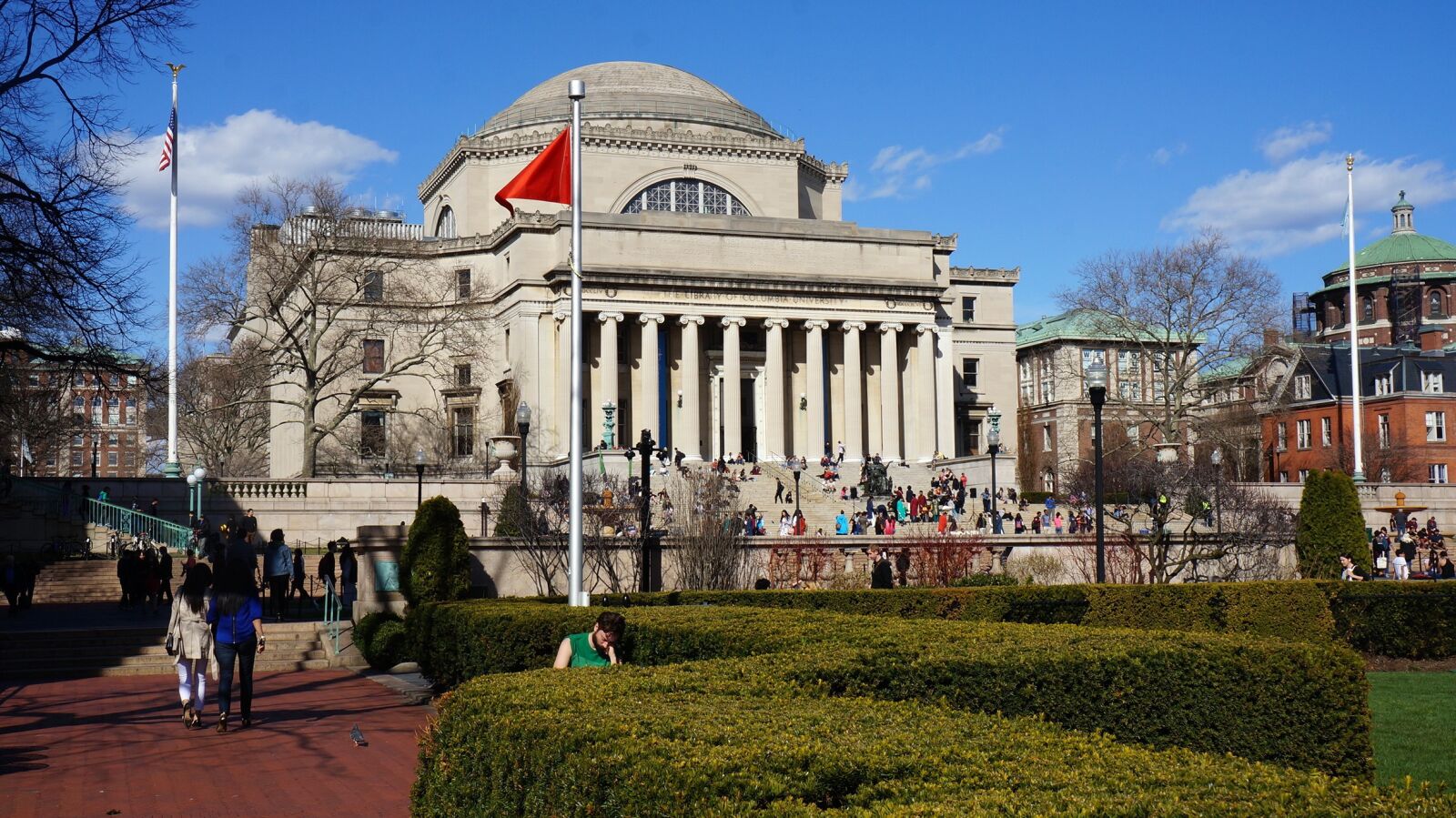 Sony Alpha NEX-5R + Sony E 18-55mm F3.5-5.6 OSS sample photo. Columbia university, blue, white photography
