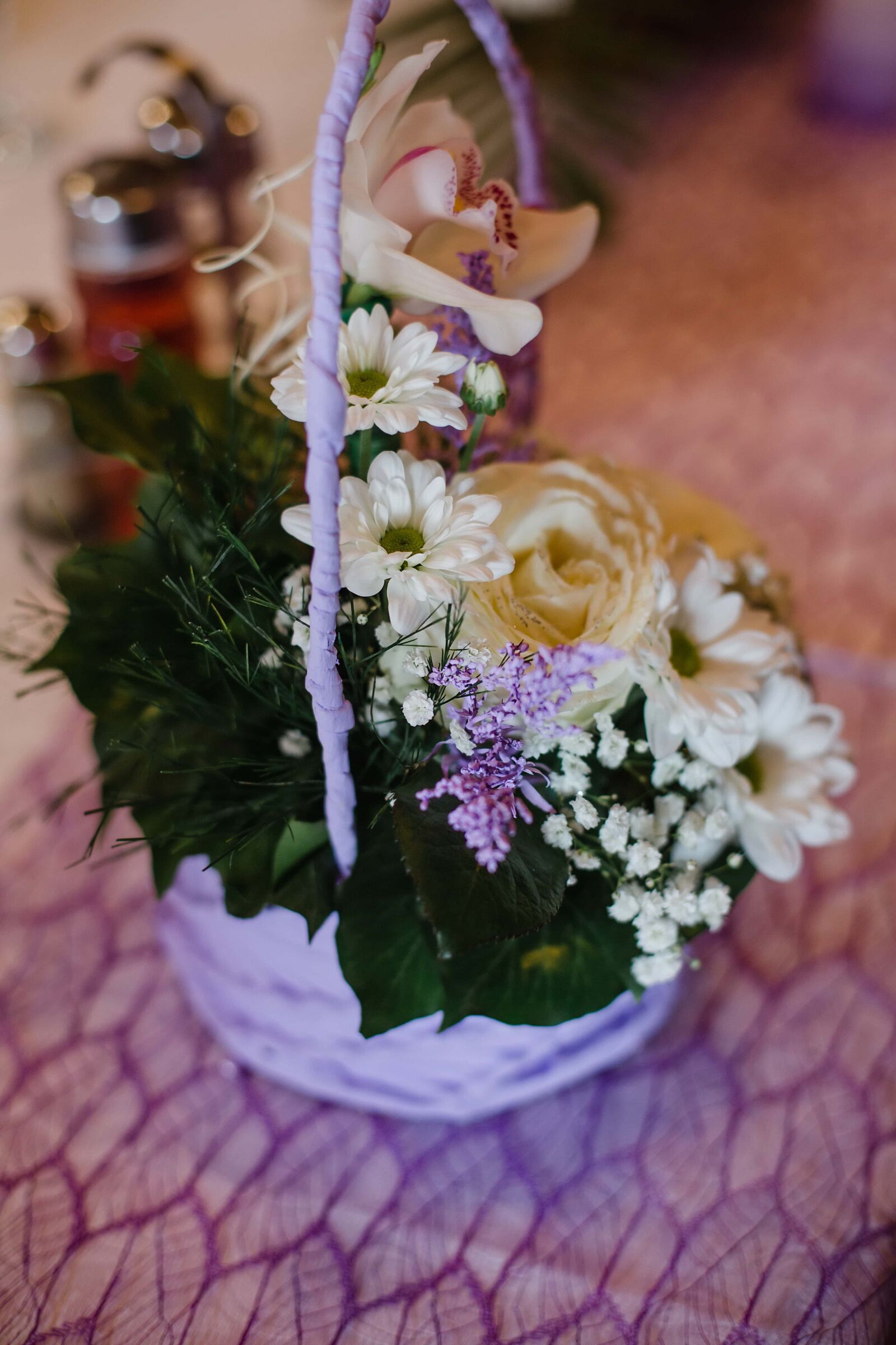 Canon EF 50mm F1.4 USM sample photo. Orchid, wicker basket, bouquet photography