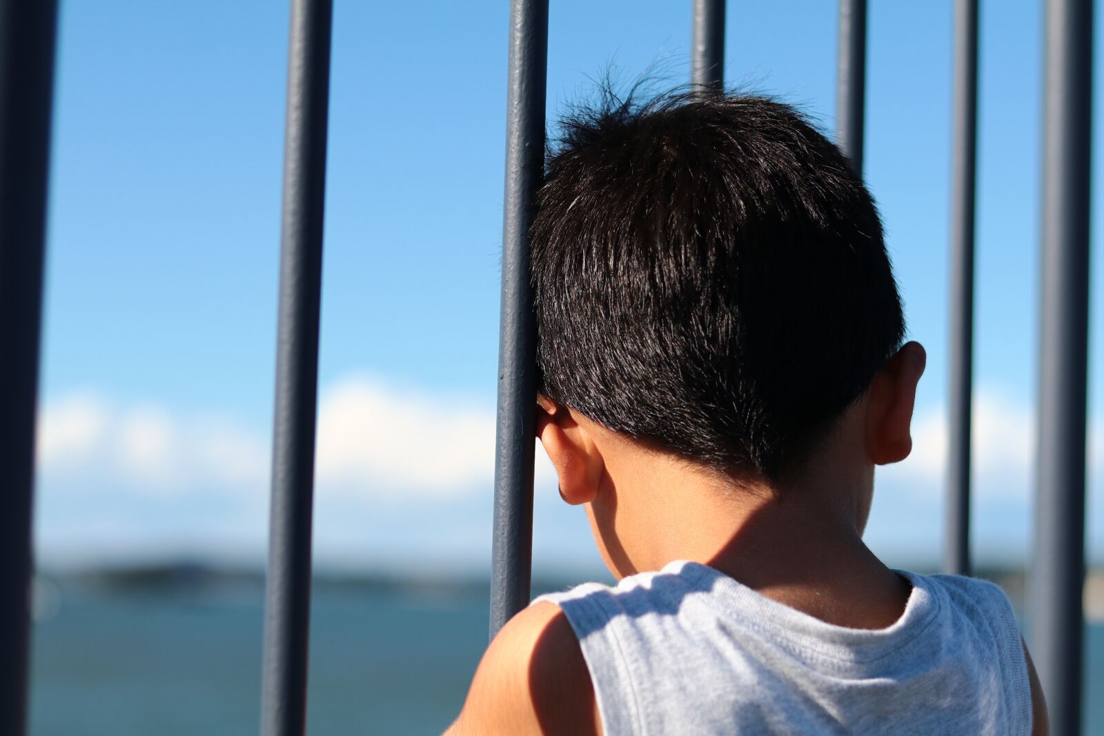 Canon EF 50mm F1.8 STM sample photo. From behind, boy, fence photography