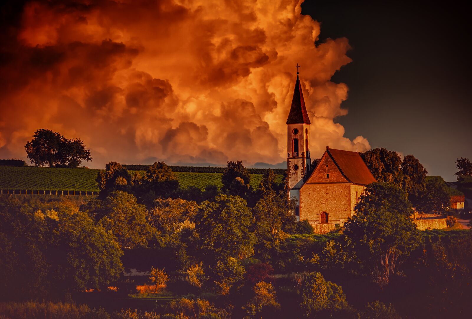 Fujifilm XF 55-200mm F3.5-4.8 R LM OIS sample photo. Mountain church, kaiserstuhl, evening photography