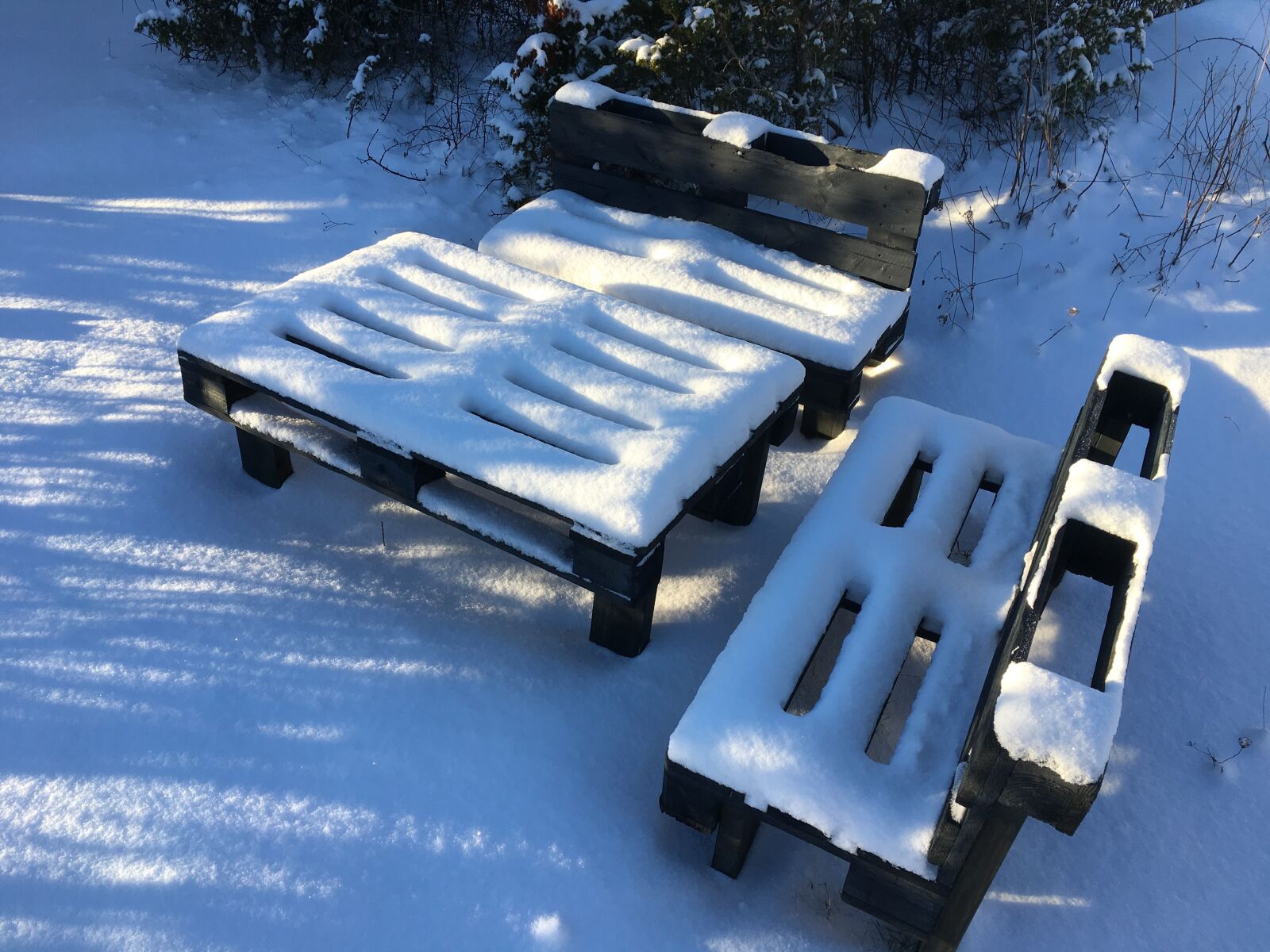 Apple iPhone 6s sample photo. Snow, outdoor furniture, shadow photography