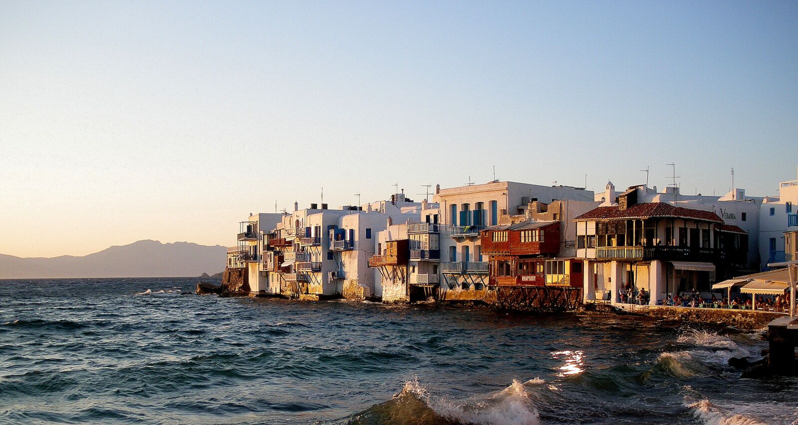 Pentax OPTIO L50 sample photo. Mykonos, little venice, sun photography