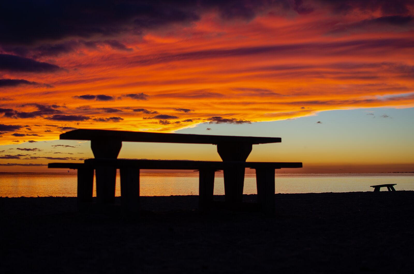 Nikon D7000 sample photo. Beach, picnic table, sunset photography