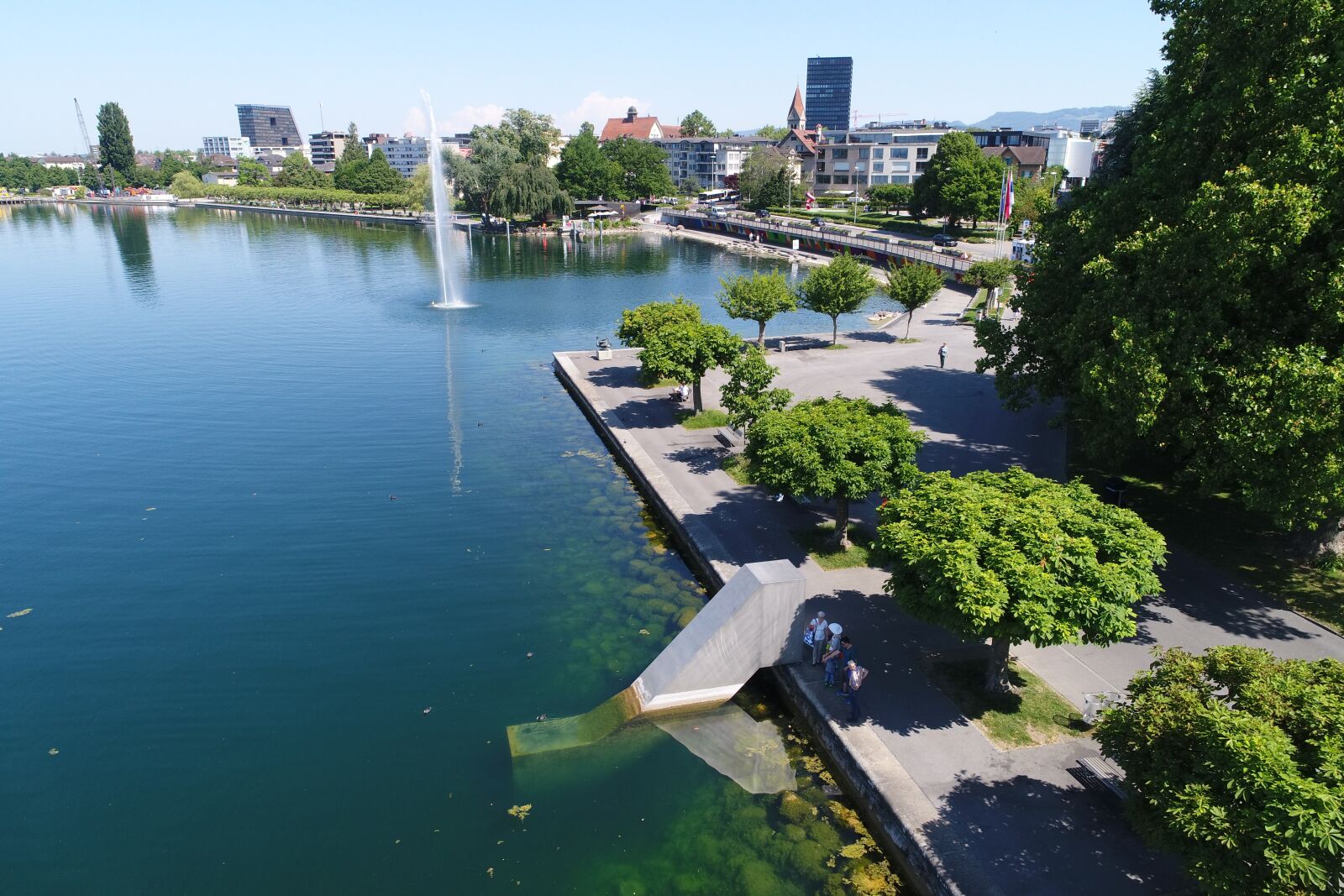 DJI FC6310 sample photo. Train, lake, fountain photography