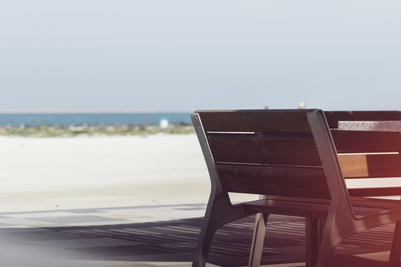 Canon EF 85mm F1.8 USM sample photo. Bench, sea view, sea photography