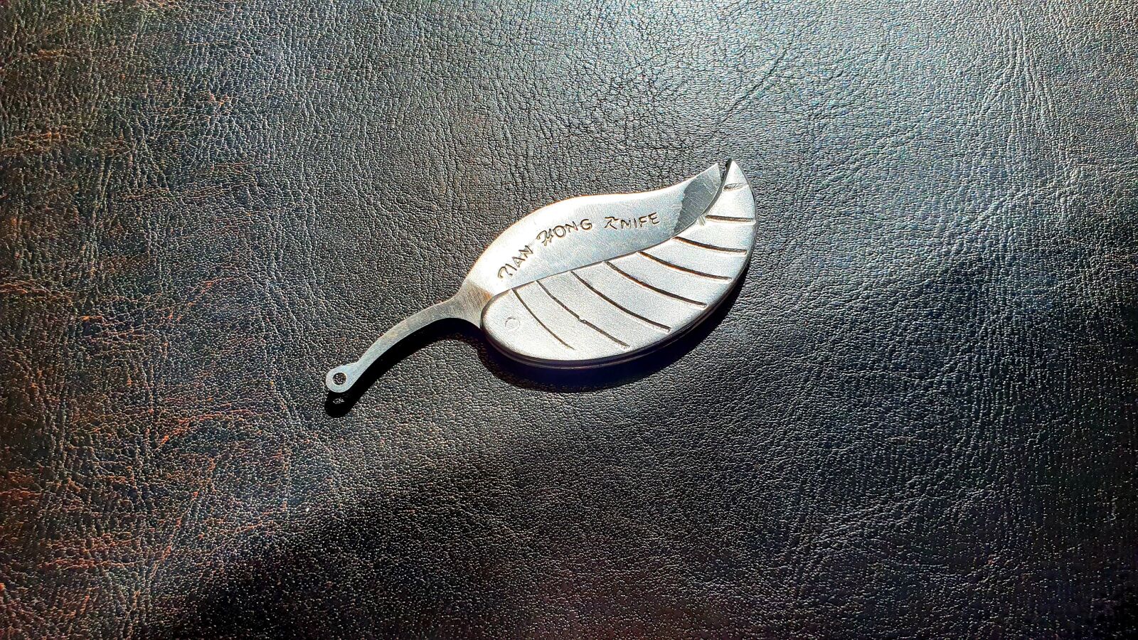 Samsung Galaxy S10e sample photo. Leaves, steel, pocket knife photography