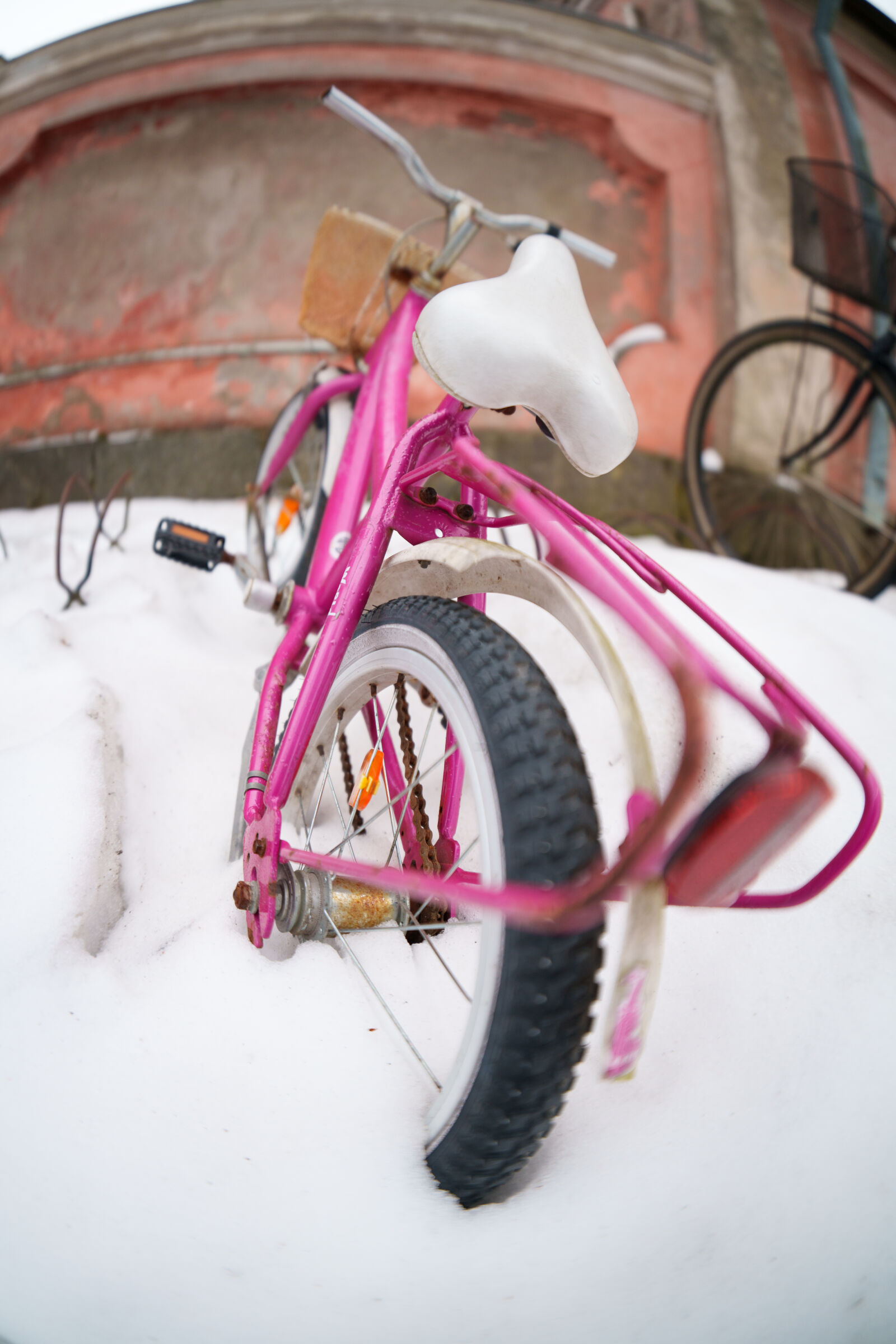 Sigma 15mm F1.4 DG DN Diagonal Fisheye Art sample photo. Snow bicycle photography