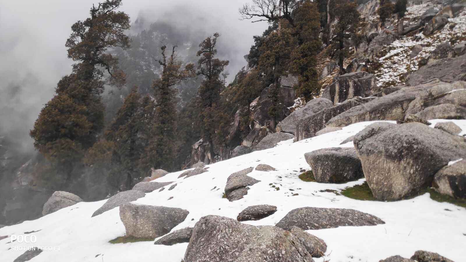 Xiaomi POCO F1 sample photo. Snow, mountain, stones photography