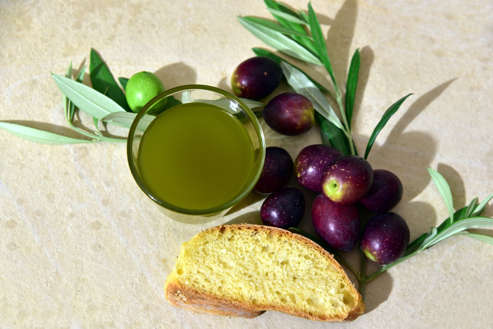 Nikon D750 sample photo. Olive oil, olives, bread photography
