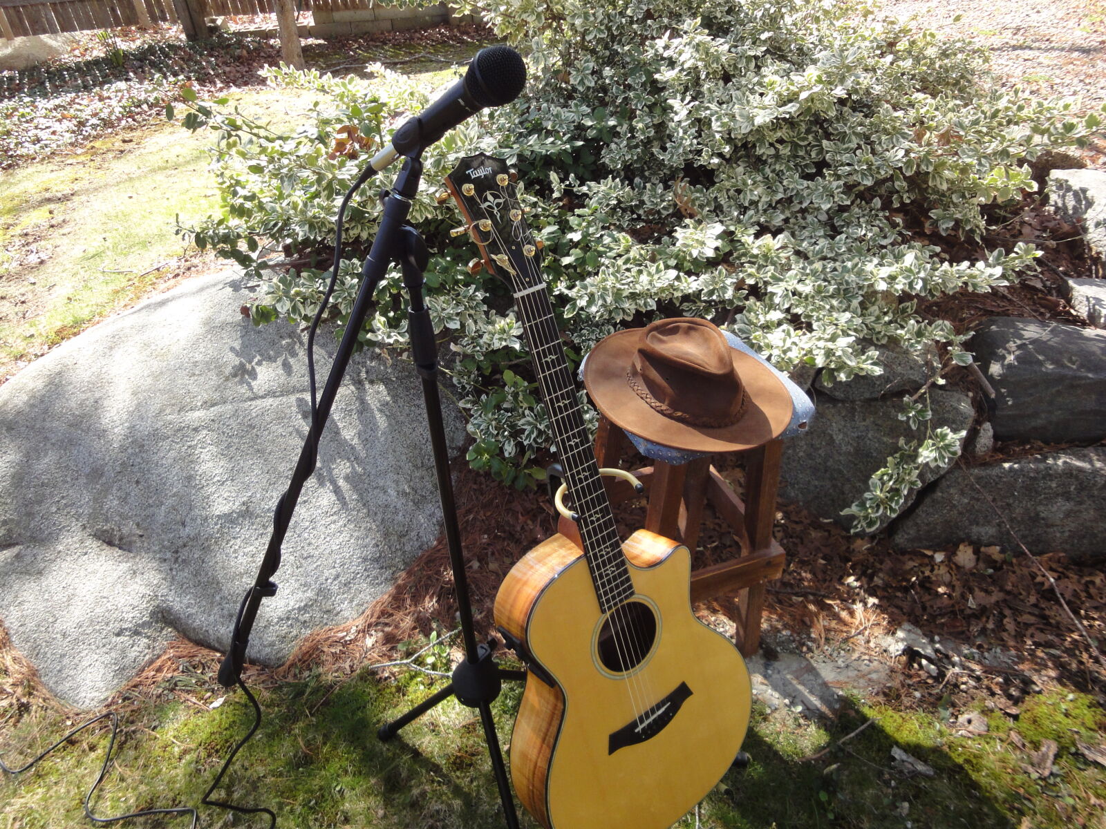 Sony Cyber-shot DSC-WX1 sample photo. Mic, hat, guitar, and photography