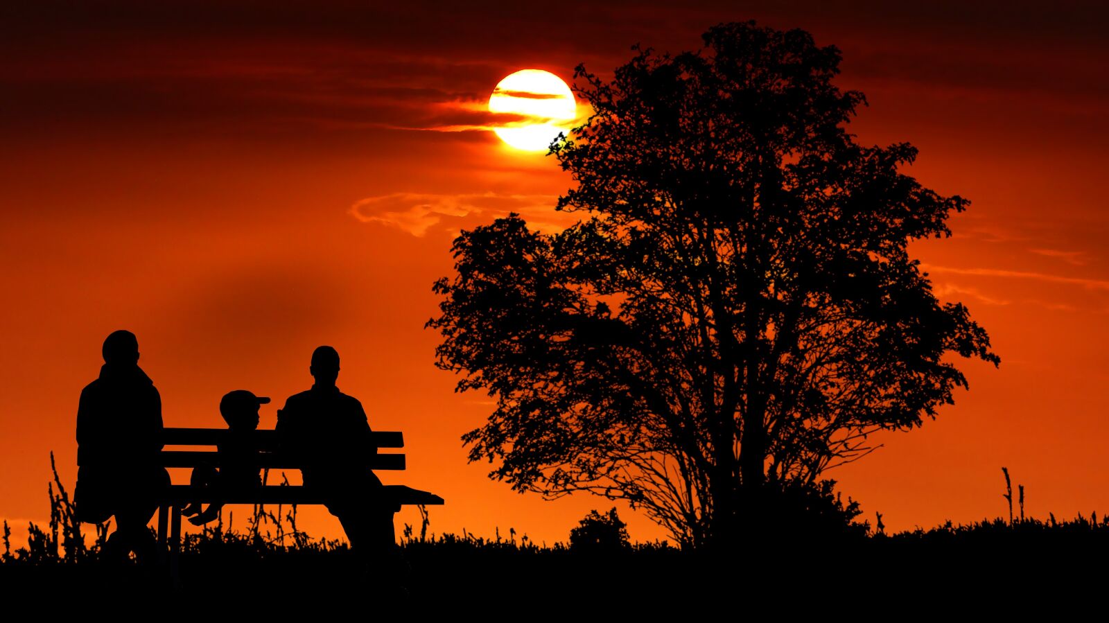 Panasonic Lumix DMC-FZ200 sample photo. Sunset, family, bench photography