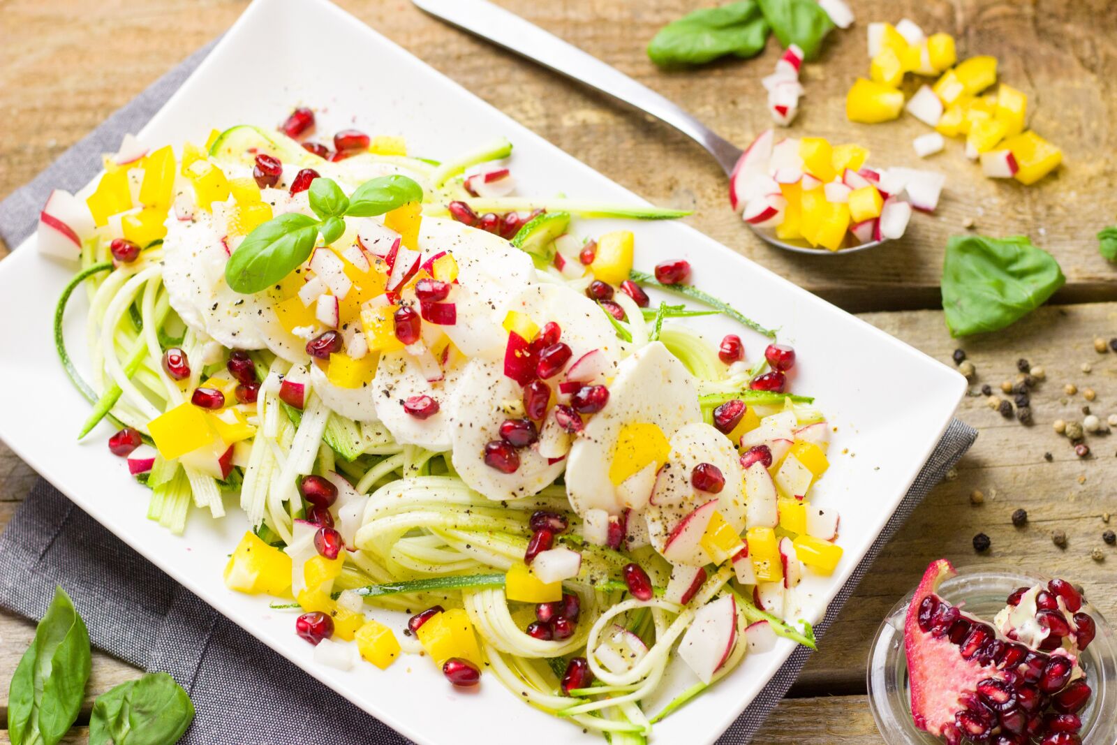 Canon EF 50mm F1.8 STM sample photo. Zoodles, mozzarella, zucchini photography