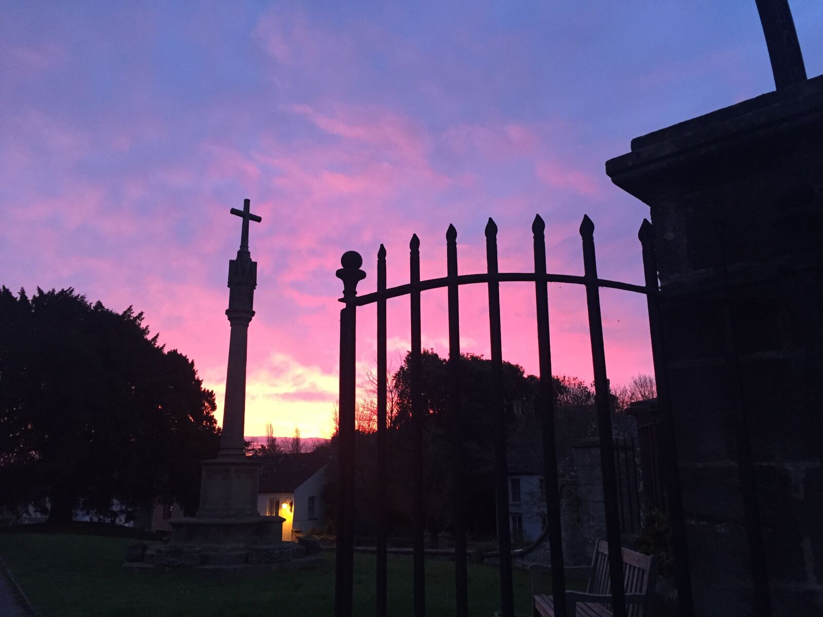 iPhone 6 back camera 4.15mm f/2.2 sample photo. Sunrise, churchyard, silhouette photography