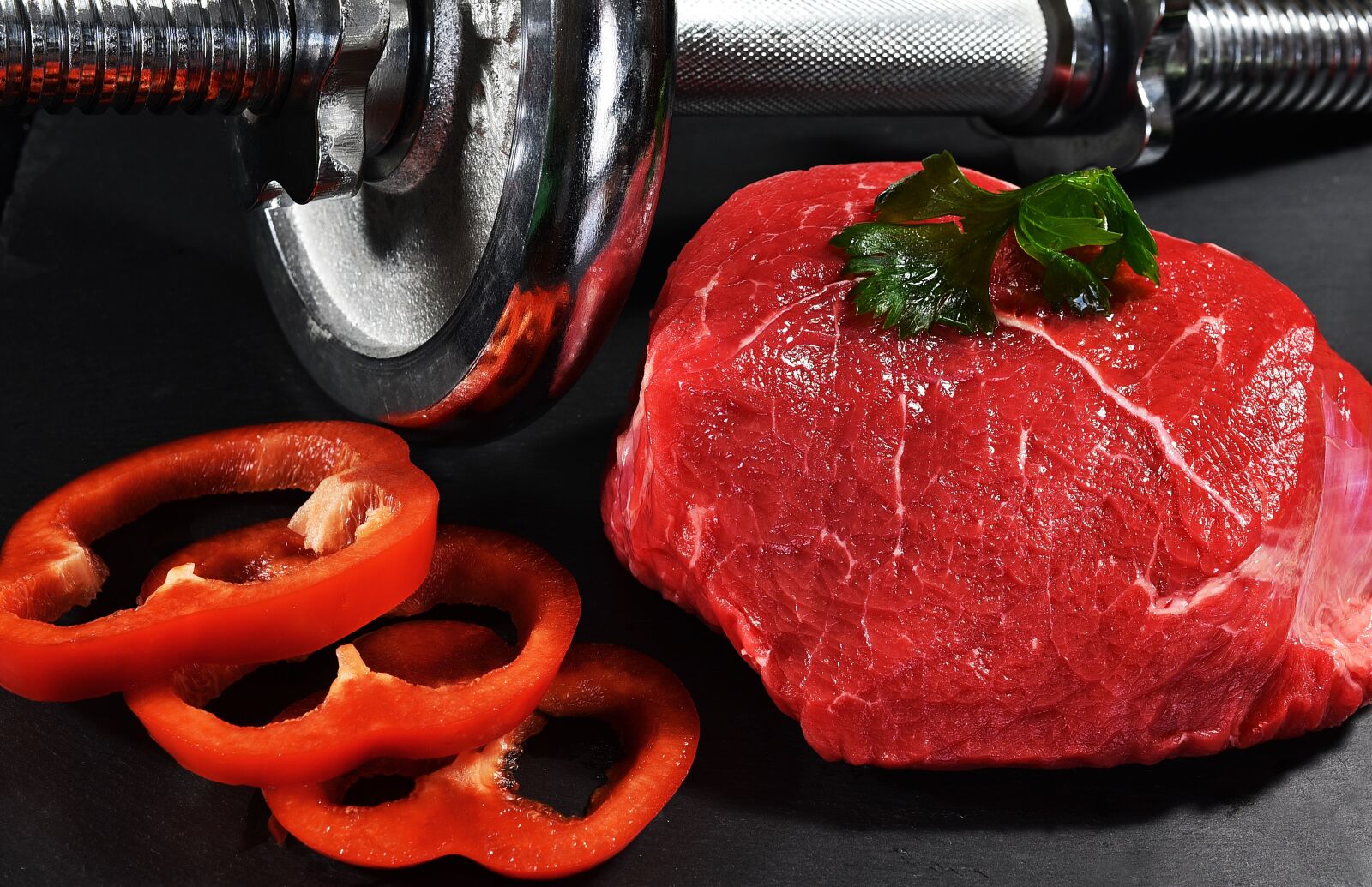 Nikon D750 sample photo. Meat, dumbbells, food photography