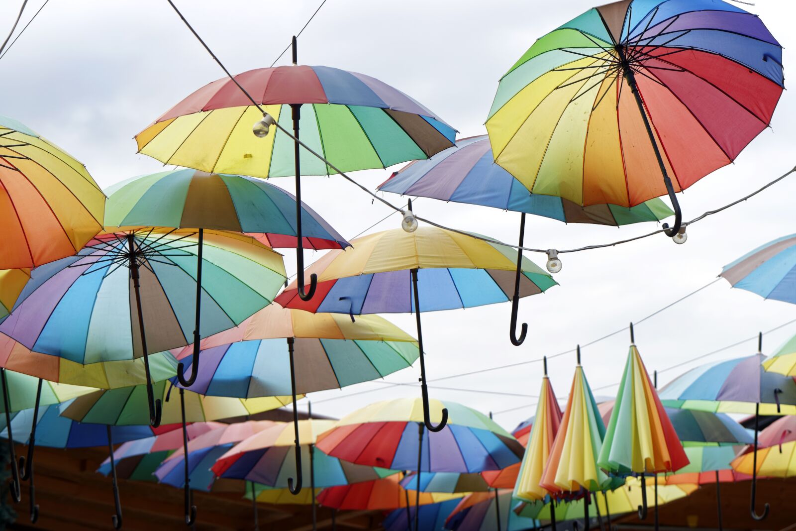 Nikon D5300 sample photo. Umbrellas, colored, hanging photography