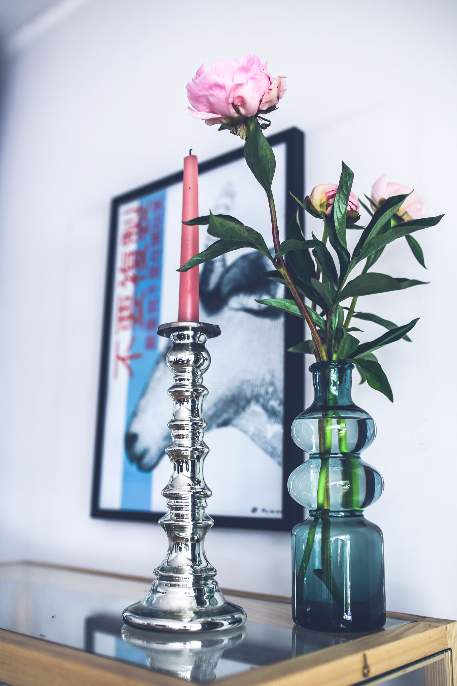 Canon EOS 6D + Sigma 35mm F1.4 DG HSM Art sample photo. Silver, candlestick, pink, peonies photography