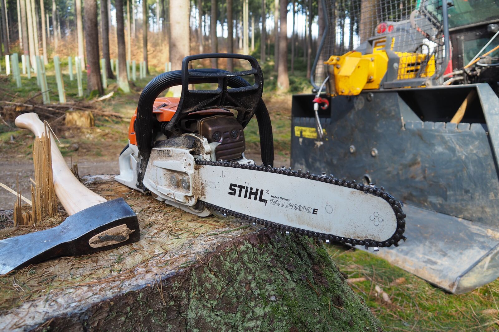 Olympus OM-D E-M10 II sample photo. Forest, chainsaw, forest work photography