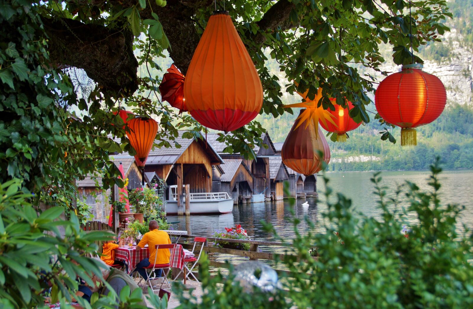 Sony SLT-A58 sample photo. Hallstatt, restaurant, lanterns photography