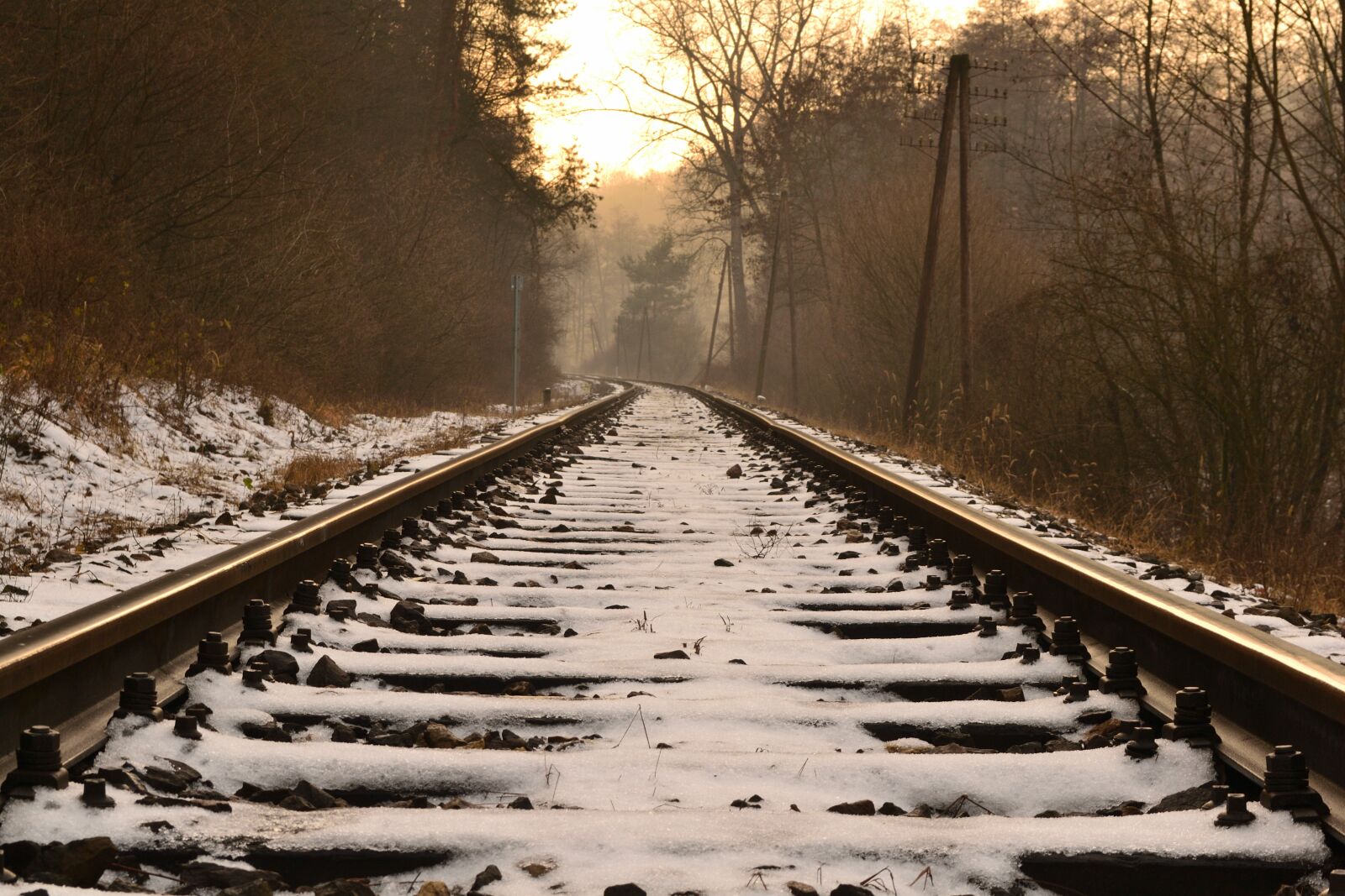 Nikon D3100 sample photo. Rails, sleepers, snow photography